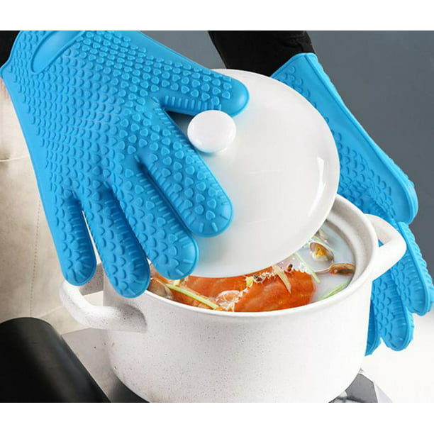 Kitchen Dishes Silicone Microwave Oven Heat Insulated Finger Glove Mitts Cook JD 